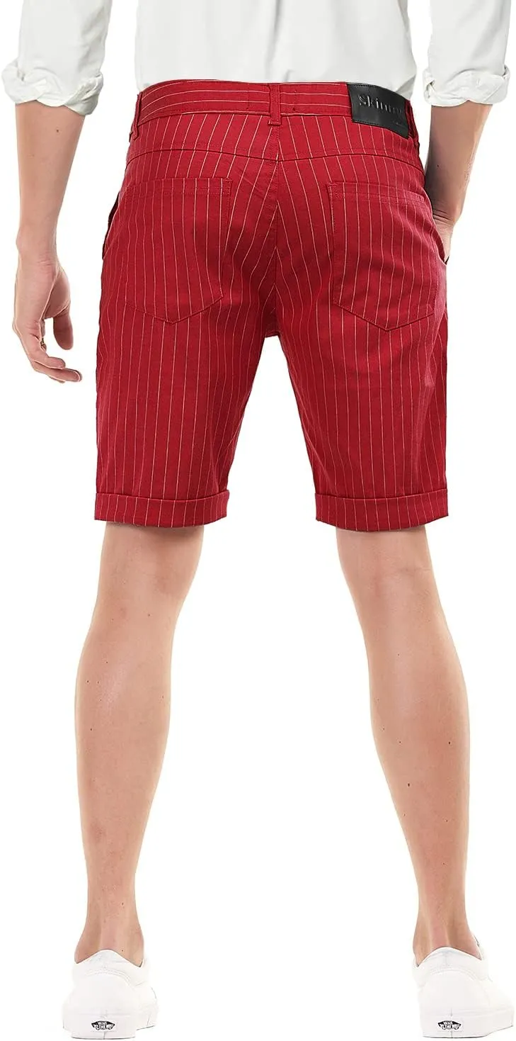 Men's Skinny Fit Chino Shorts Elastic Waist Cotton Twill Flat Front Dress Shorts 9 Inch Inseam