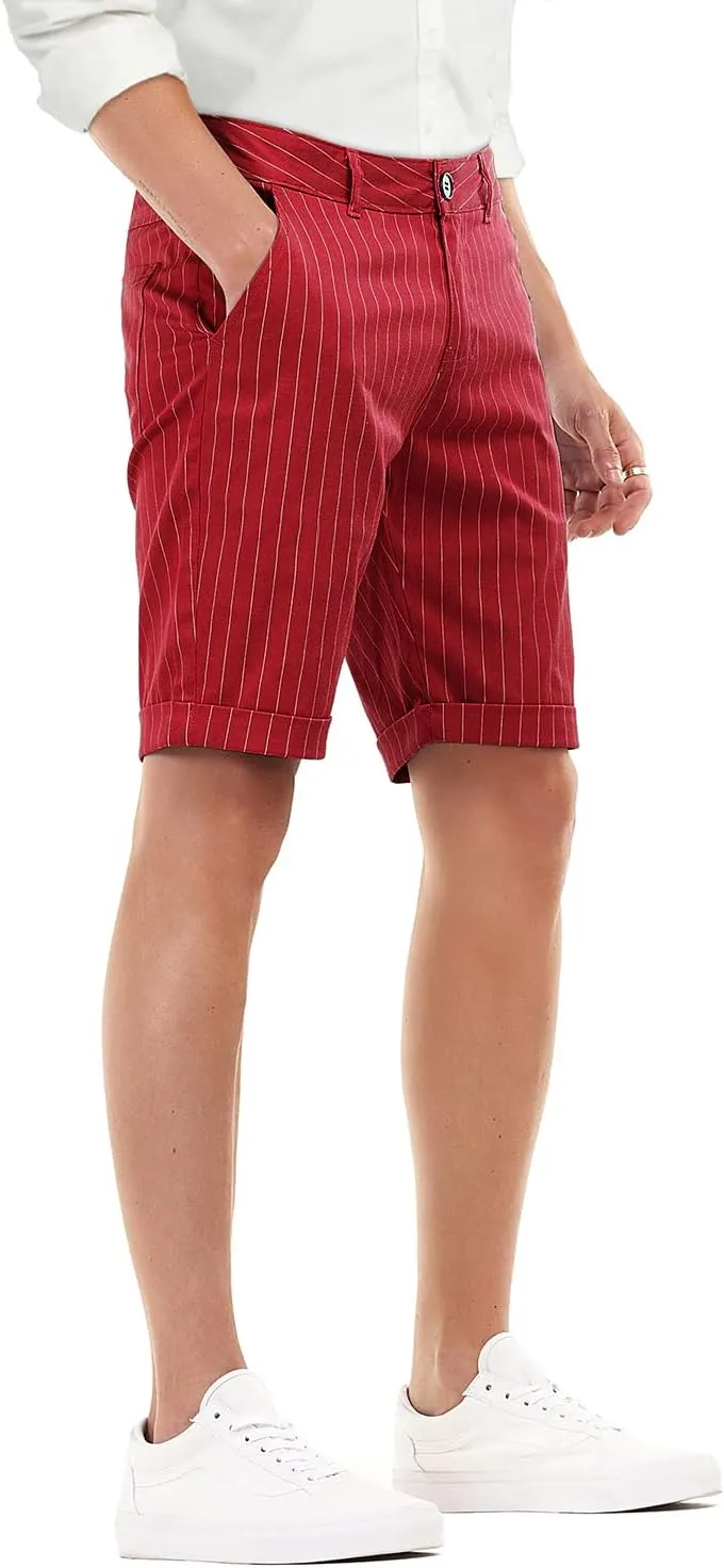 Men's Skinny Fit Chino Shorts Elastic Waist Cotton Twill Flat Front Dress Shorts 9 Inch Inseam