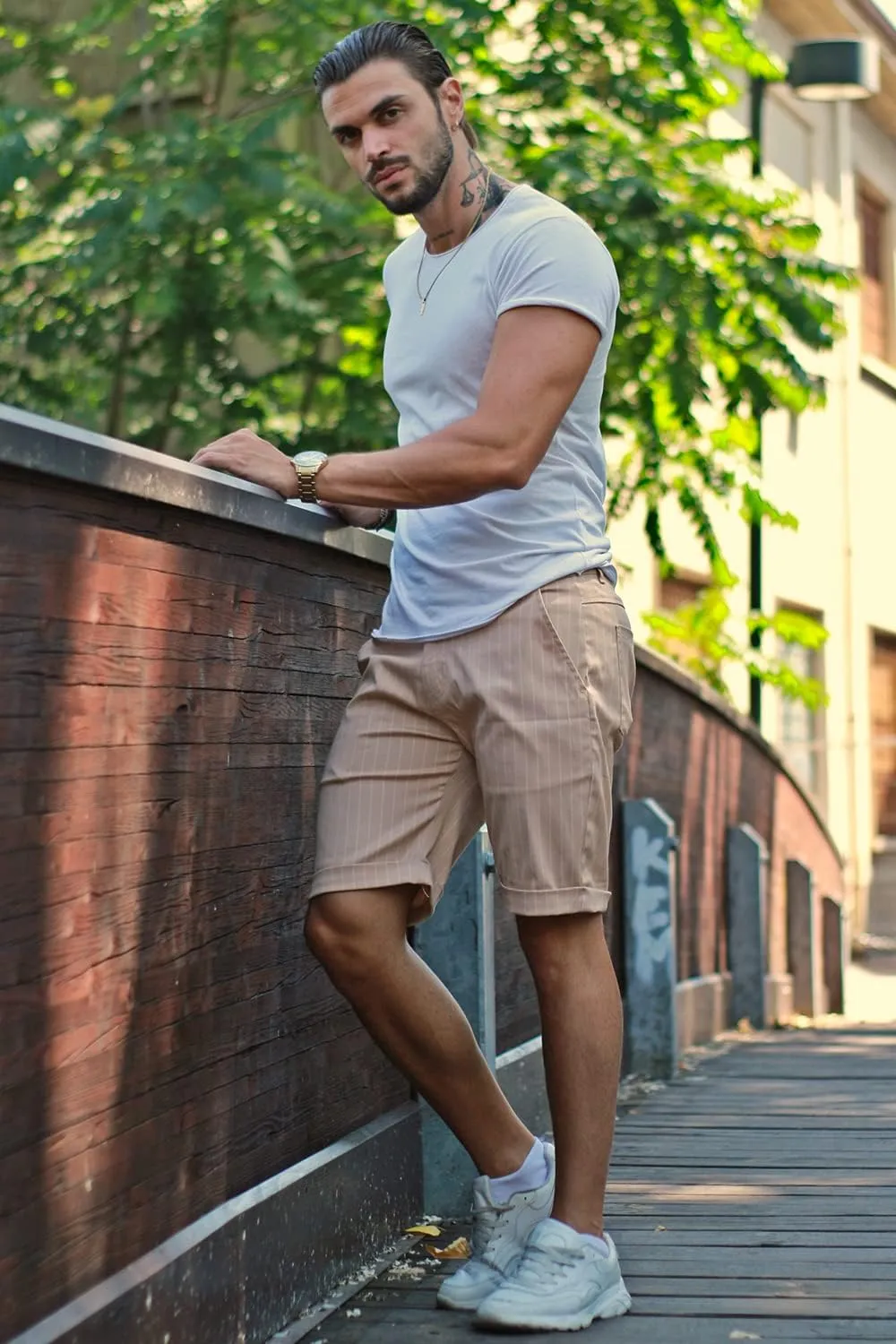 Men's Skinny Fit Chino Shorts Elastic Waist Cotton Twill Flat Front Dress Shorts 9 Inch Inseam