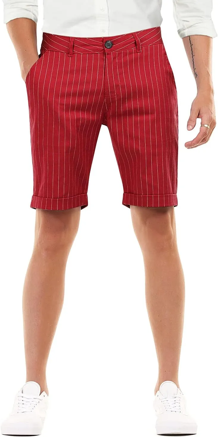 Men's Skinny Fit Chino Shorts Elastic Waist Cotton Twill Flat Front Dress Shorts 9 Inch Inseam
