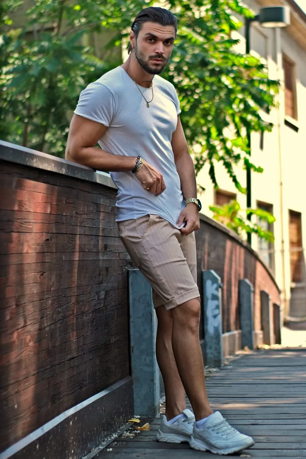 Men's Skinny Fit Chino Shorts Elastic Waist Cotton Twill Flat Front Dress Shorts 9 Inch Inseam