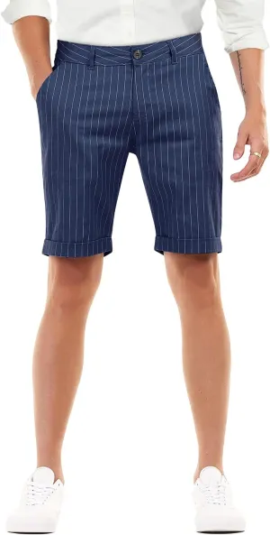 Men's Skinny Fit Chino Shorts Elastic Waist Cotton Twill Flat Front Dress Shorts 9 Inch Inseam
