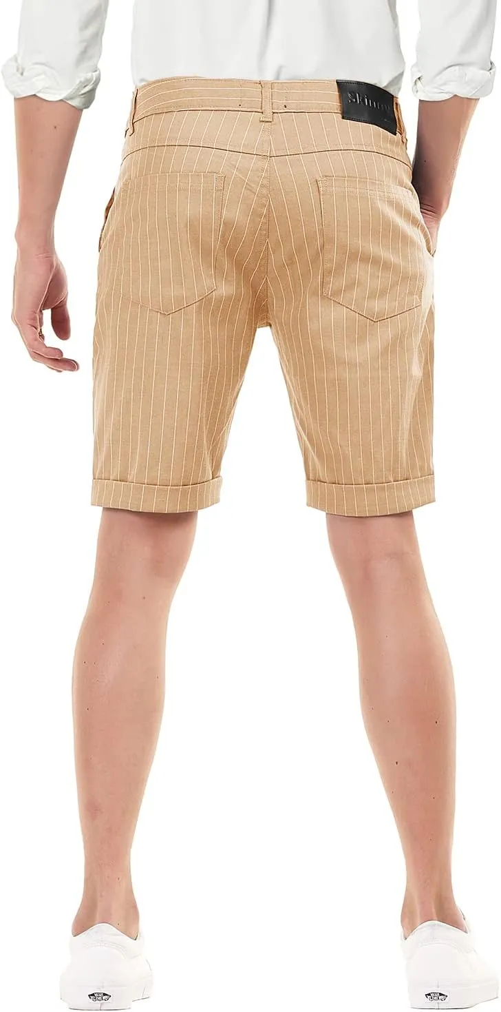 Men's Skinny Fit Chino Shorts Elastic Waist Cotton Twill Flat Front Dress Shorts 9 Inch Inseam