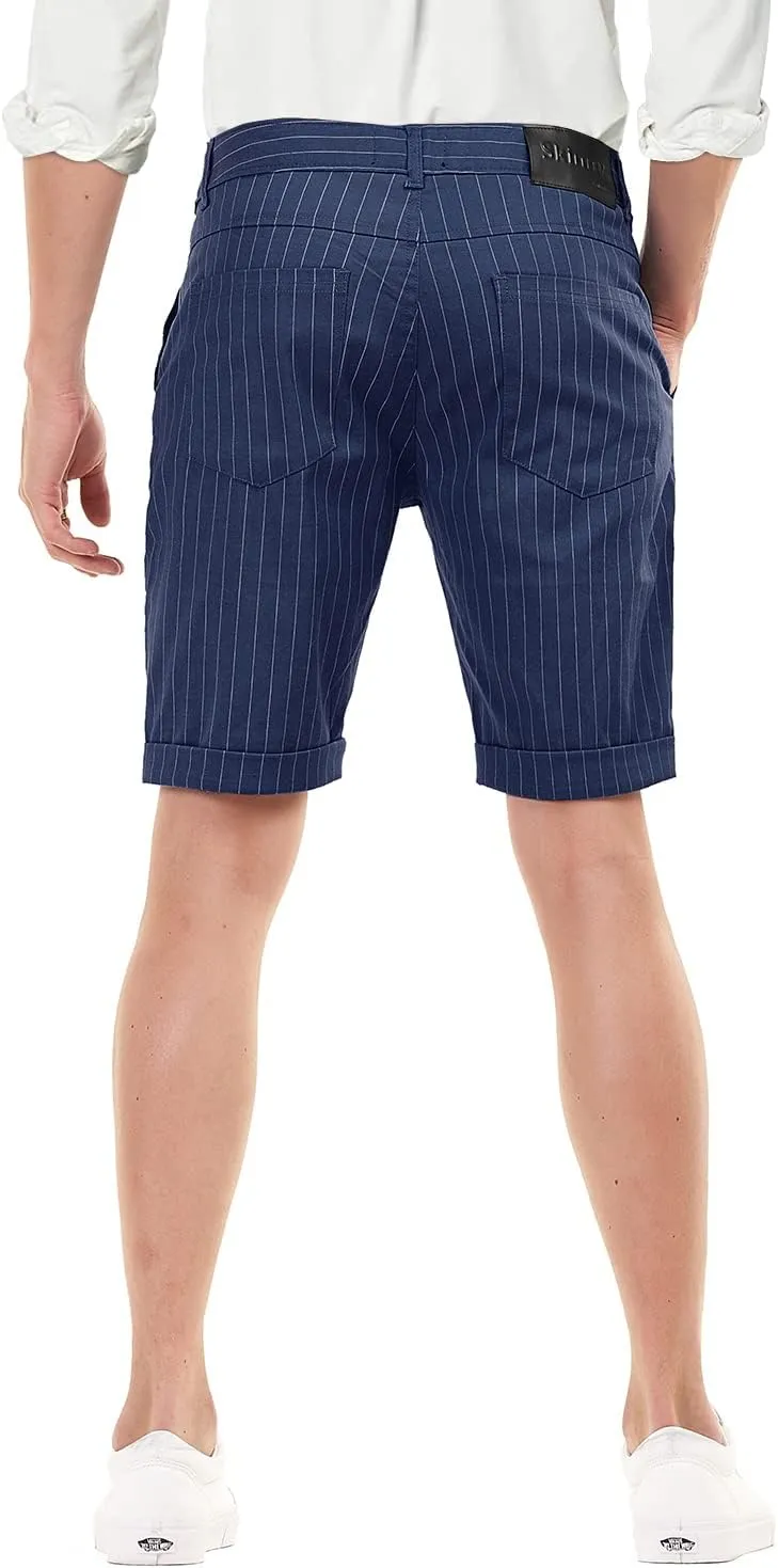 Men's Skinny Fit Chino Shorts Elastic Waist Cotton Twill Flat Front Dress Shorts 9 Inch Inseam