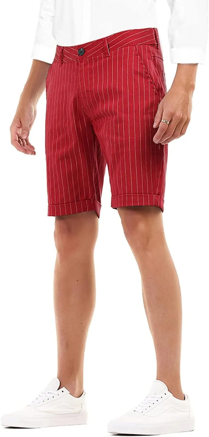 Men's Skinny Fit Chino Shorts Elastic Waist Cotton Twill Flat Front Dress Shorts 9 Inch Inseam