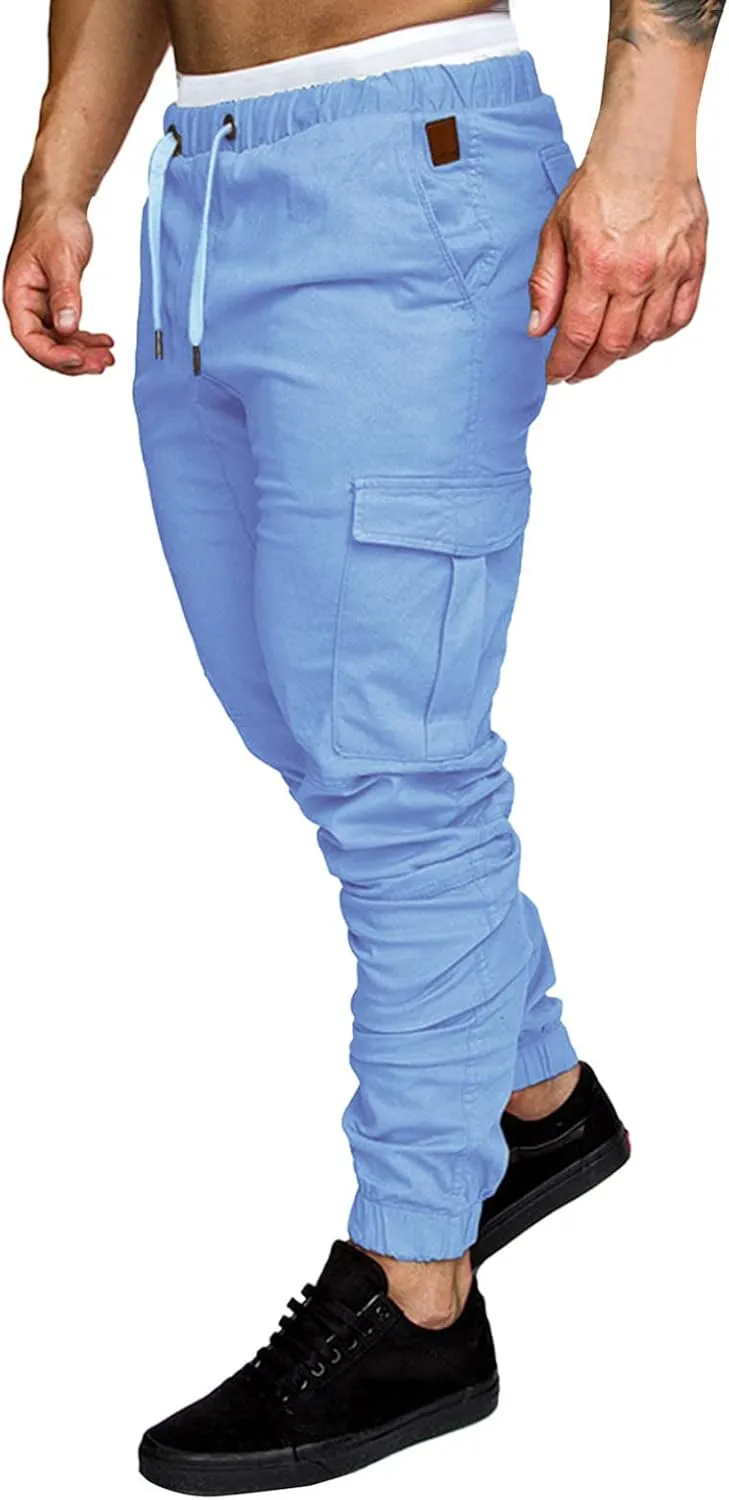 Mens Workout Cargo Sweatpants Casual Trousers Pants Sweatpants for Men with Pockets Men's Basic Active Tapered Jogger