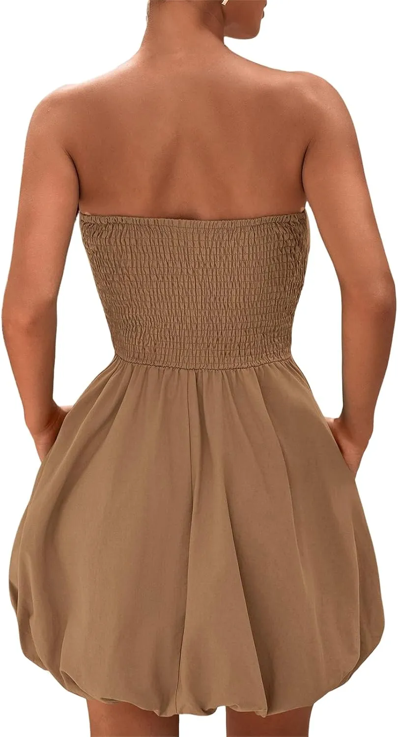 Mini Dresses for Women Summer Strapless Dress Business Short Dresses Flowy Beach Vacation Cocktail Party Sundress
