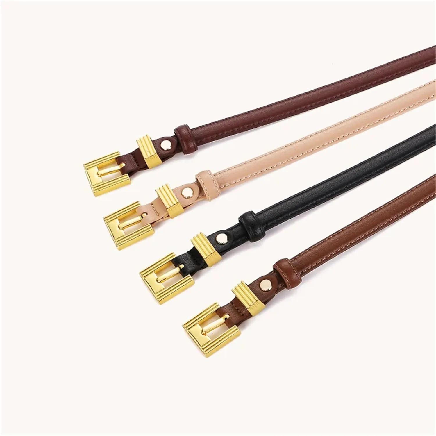 Mnjyihy Leather Thin Belts For Women Fashion Gold Buckle Leather Belt For Jeans Dress Pants