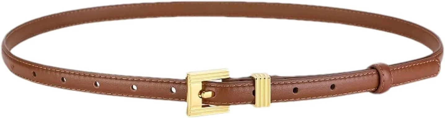 Mnjyihy Leather Thin Belts For Women Fashion Gold Buckle Leather Belt For Jeans Dress Pants