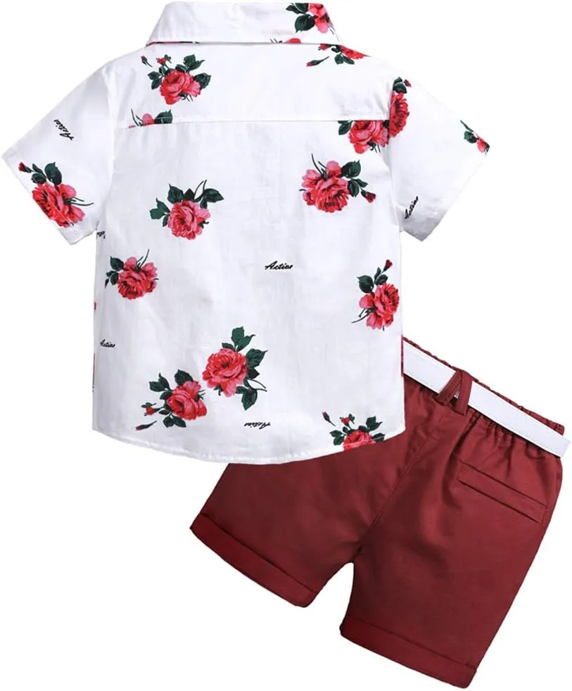 MYGBCPJS 3Pcs Boy Handsome Outfit Set Plaid Shirt   T-Shirt   Suspender Jean Sets