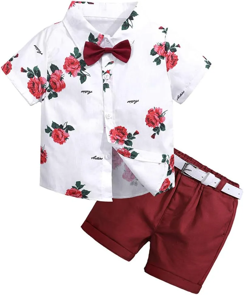 MYGBCPJS 3Pcs Boy Handsome Outfit Set Plaid Shirt   T-Shirt   Suspender Jean Sets