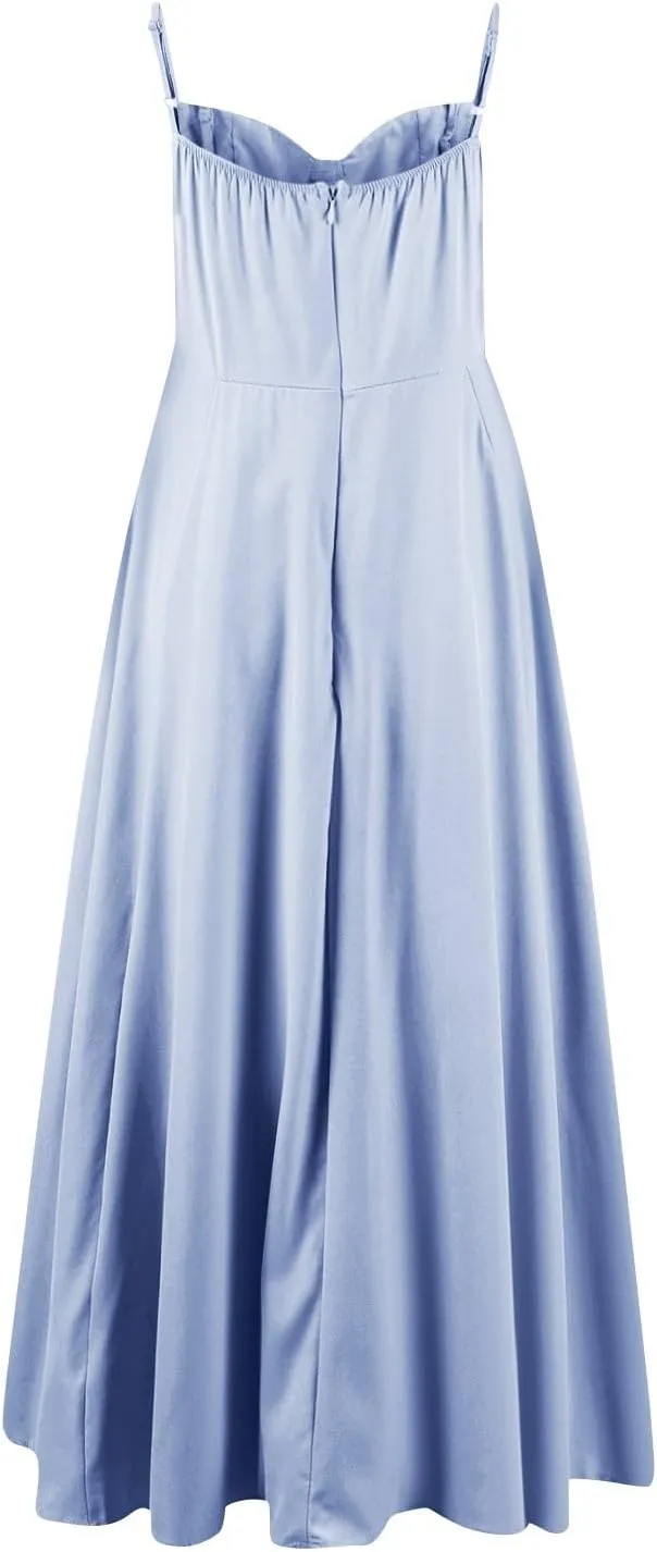 NBXNZWF Women's Corest Dress Spaghetti Strap A-line Drop Waist Midi Dress Flowy Pleated Hem Low Cut Bustier Prom Dresses