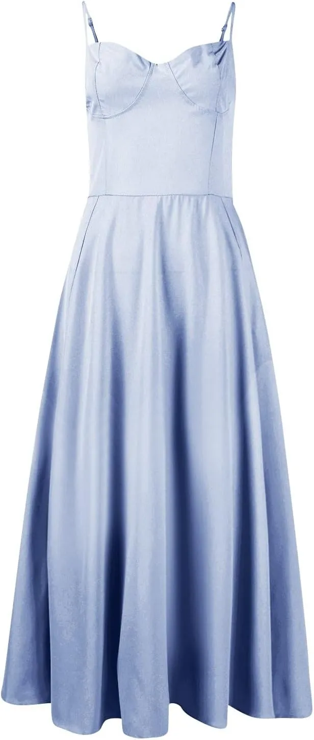 NBXNZWF Women's Corest Dress Spaghetti Strap A-line Drop Waist Midi Dress Flowy Pleated Hem Low Cut Bustier Prom Dresses