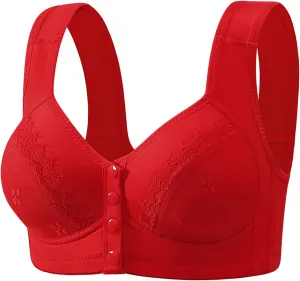New Front Buckle Without Ring Button Vest Type Middle and Elderly Underwear Lace Large Women Bras