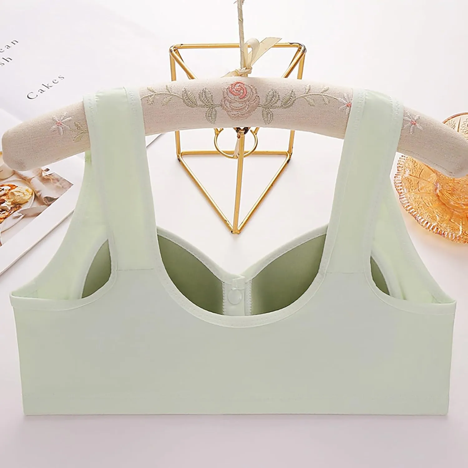 New Front Buckle Without Ring Button Vest Type Middle and Elderly Underwear Lace Large Women Bras
