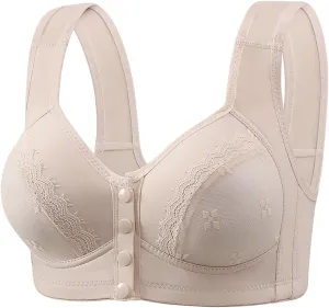 New Front Buckle Without Ring Button Vest Type Middle and Elderly Underwear Lace Large Women Bras