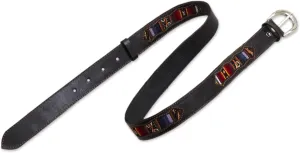 NOVICA Artisan Handmade Woolaccented Leather Belt with Andean Accents Accessories Belts Black Multicolor Patterned Peru Woven 'Cusco Heritage'