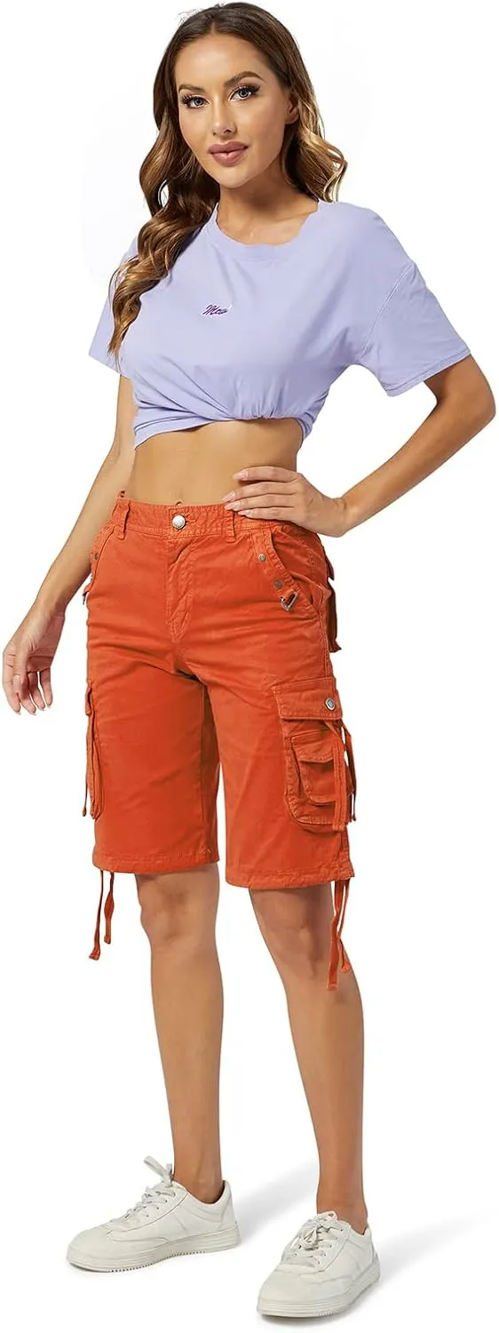 OCHENTA Women's Cargo Shorts with Multi Pockets Casual Bermuda Hiking Shorts