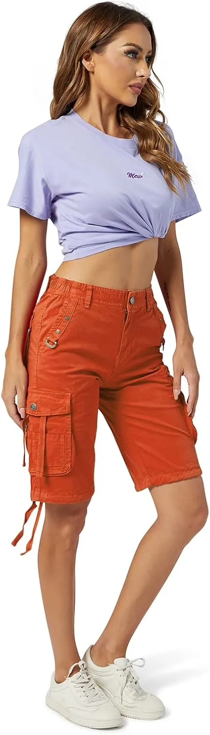 OCHENTA Women's Cargo Shorts with Multi Pockets Casual Bermuda Hiking Shorts