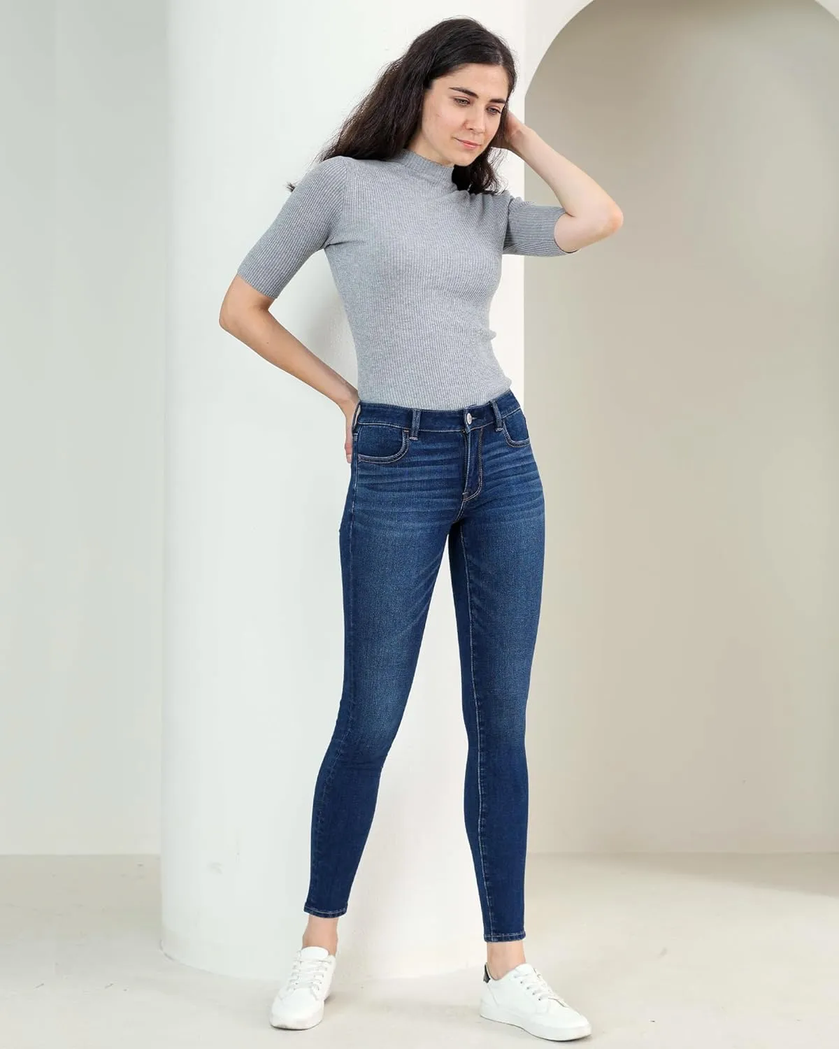 OFLUCK Women's High Waisted Boyfriend Jeans,Distressed Ripped Stretch Cropped Jeans
