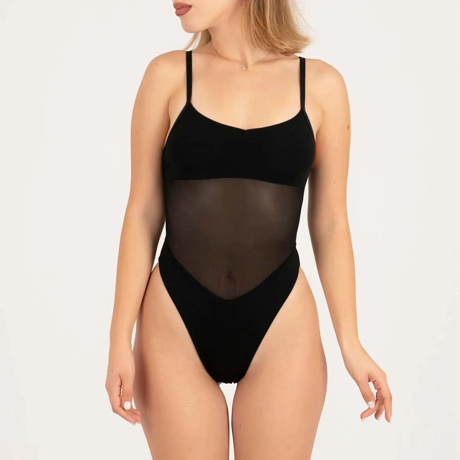 One Piece Mesh Swimsuit for Women High Cut Tummy Control Sexy Bathing Suits Swimwear Backless Slimming Swim Suits