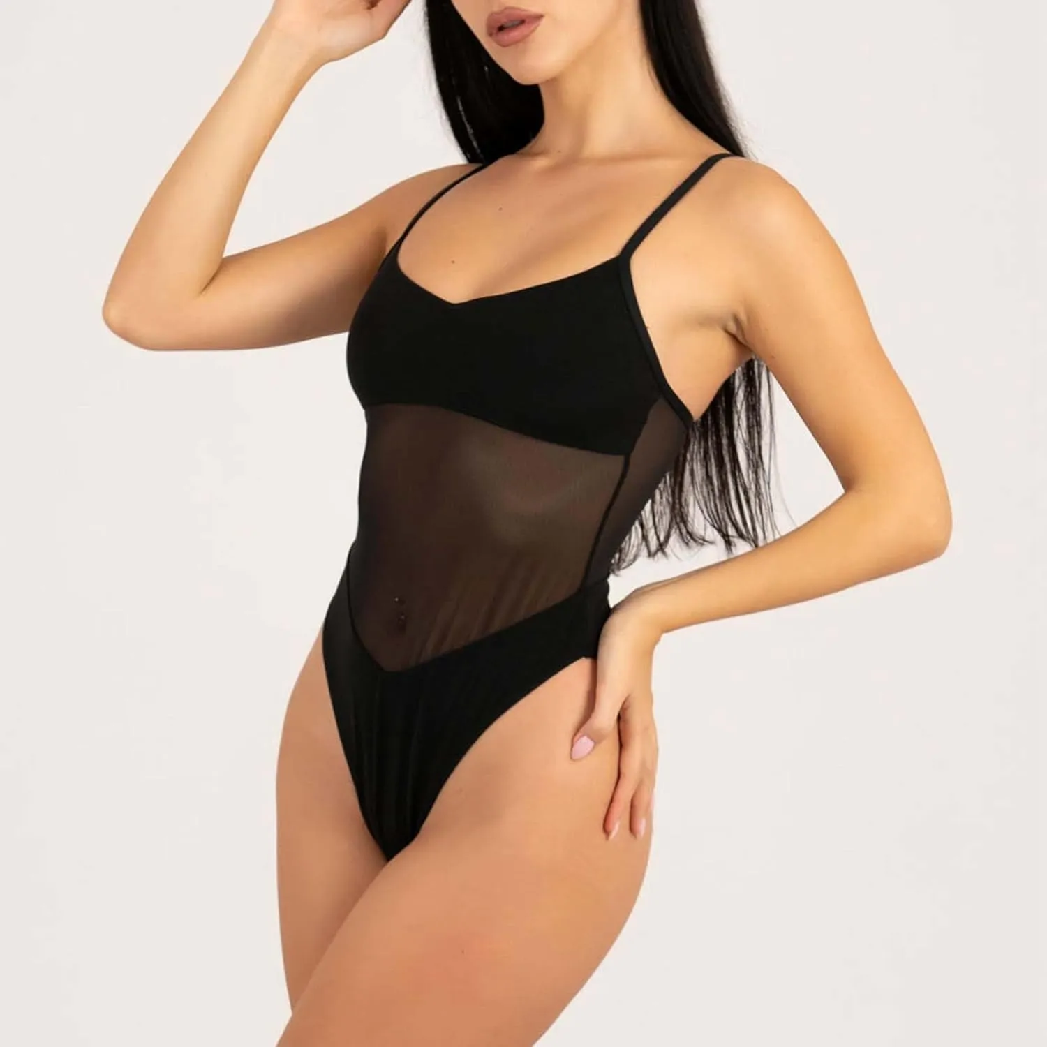 One Piece Mesh Swimsuit for Women High Cut Tummy Control Sexy Bathing Suits Swimwear Backless Slimming Swim Suits