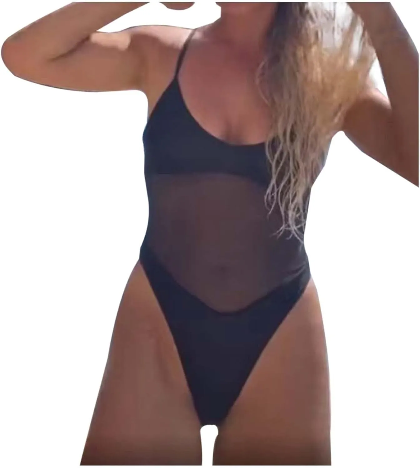 One Piece Mesh Swimsuit for Women High Cut Tummy Control Sexy Bathing Suits Swimwear Backless Slimming Swim Suits