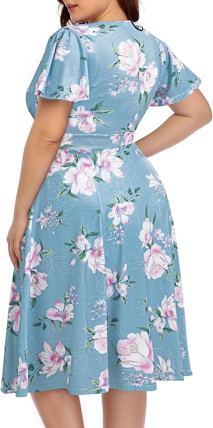 Pinup Fashion Women Plus Size Dresses Wedding Guest - Semi Formal Cocktail Wrap Empire Waist Midi Dress