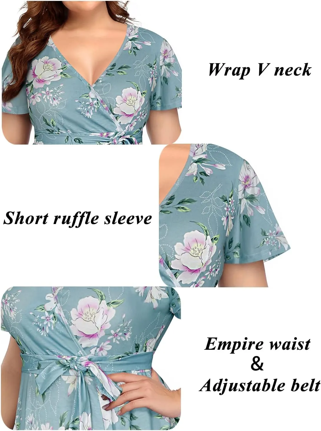 Pinup Fashion Women Plus Size Dresses Wedding Guest - Semi Formal Cocktail Wrap Empire Waist Midi Dress