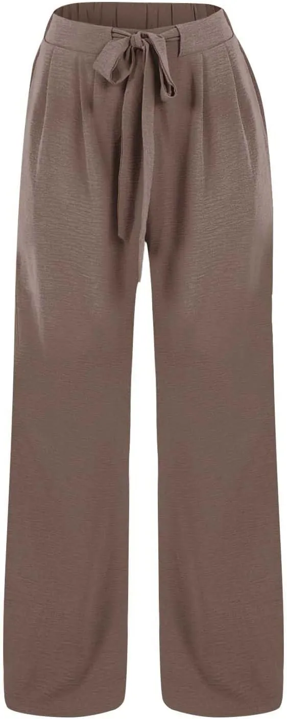 Plus Size Womens Linen Pants Wide Leg Summer Palazzo High Waisted Drawstring Business Casual Beach Cotton Pants 2025