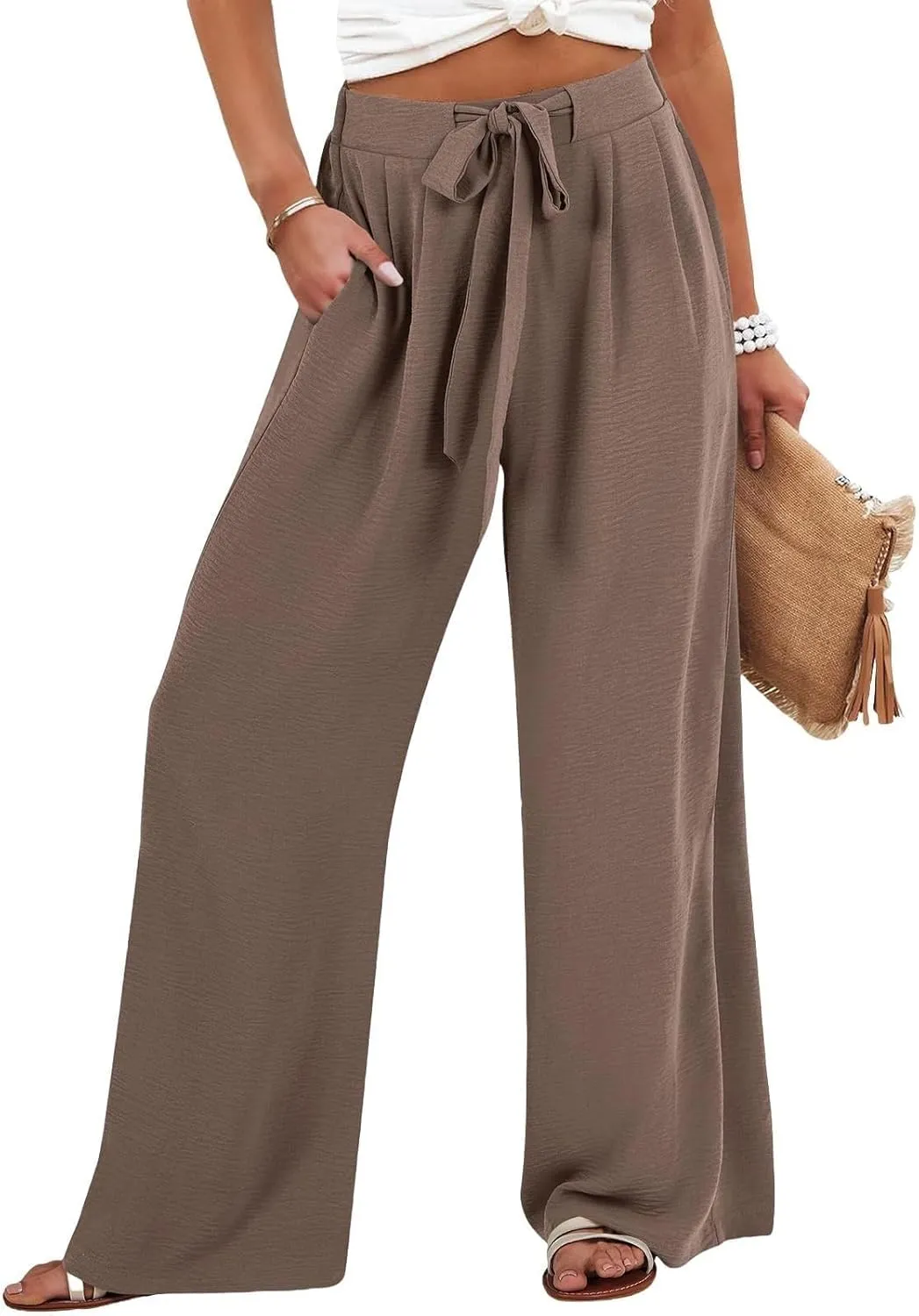 Plus Size Womens Linen Pants Wide Leg Summer Palazzo High Waisted Drawstring Business Casual Beach Cotton Pants 2025