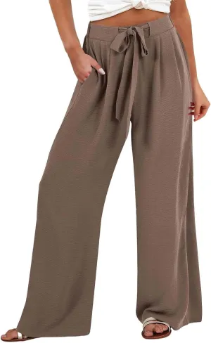 Plus Size Womens Linen Pants Wide Leg Summer Palazzo High Waisted Drawstring Business Casual Beach Cotton Pants 2025