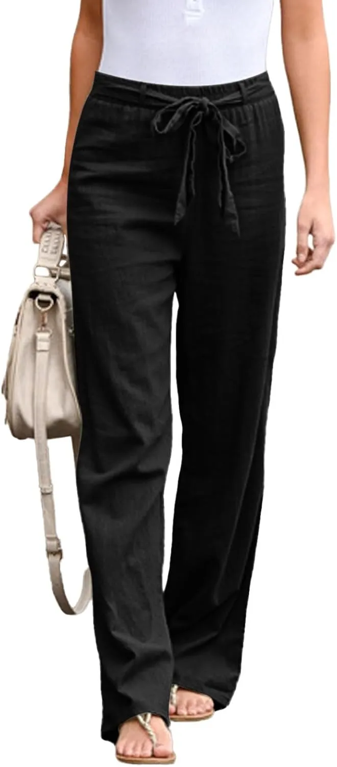 PTOLOCIF Casual Pants for Women,High Waisted Palazzo Pants Drawstring Back Elastic Waist Pants Ankle Length Boho Pants