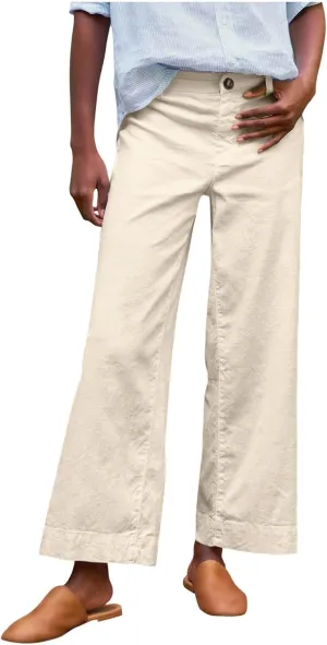 PTOLOCIF Cotton Linen Pants Women,Cotton Linen Palazzo Pants Drawstring Elastic Waist Beach Pants Wide Leg Dress Pants