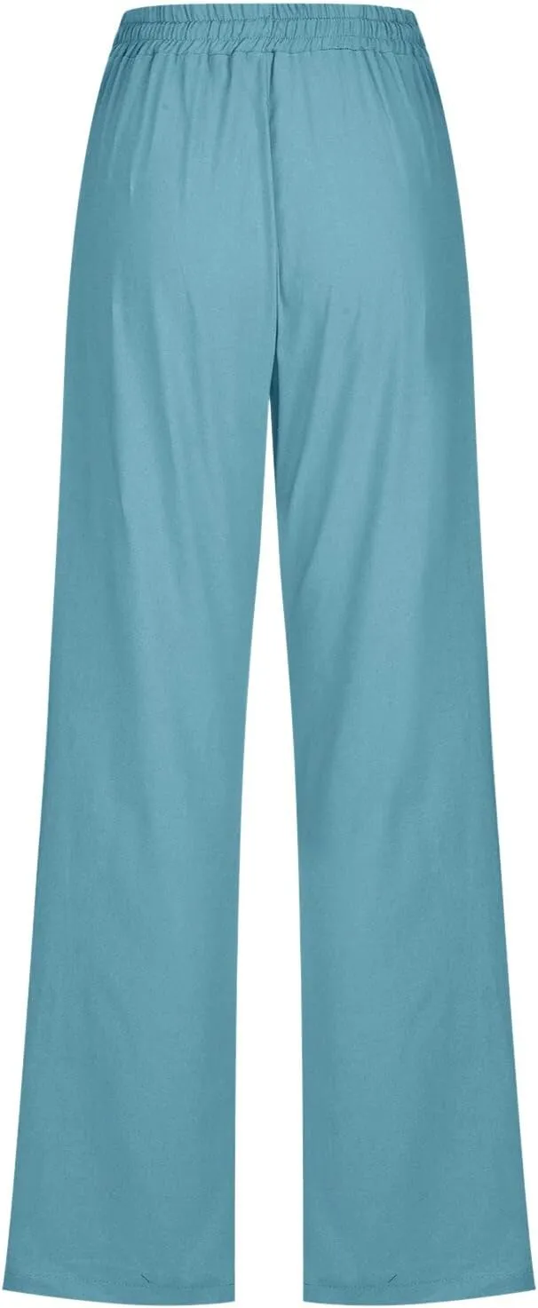 PTOLOCIF Flowy Pants for Women,Casual Cotton Linen Pants Lightweight Summer Pants Loose Fit Elastic Waist Lounge Pants