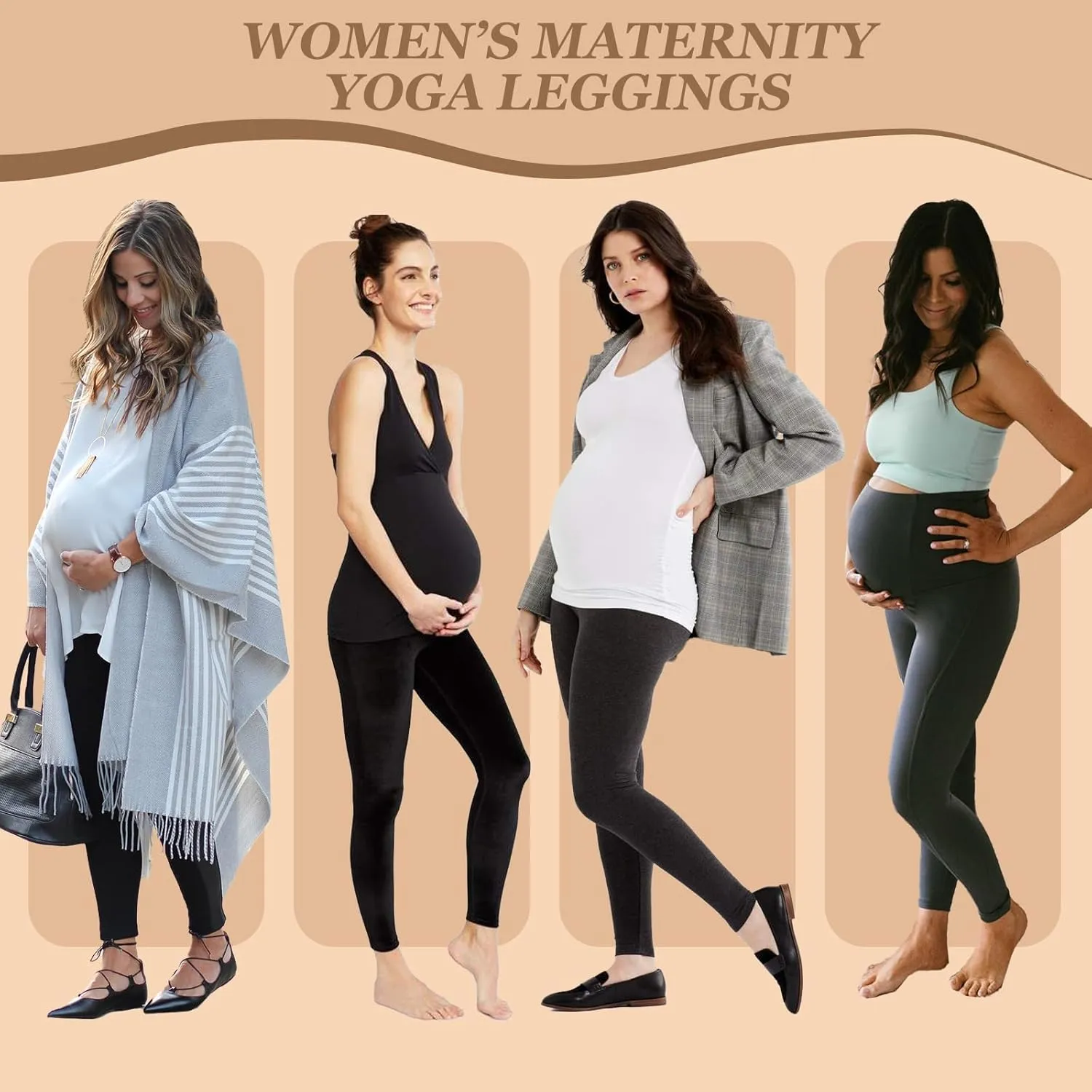 QGGQDD 2 Pack Maternity Leggings Over The Belly with Pockets, Womens Black High Waisted Workout Pregnancy Pants