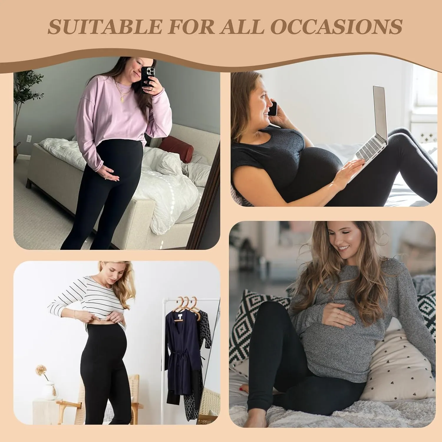 QGGQDD 2 Pack Maternity Leggings Over The Belly with Pockets, Womens Black High Waisted Workout Pregnancy Pants
