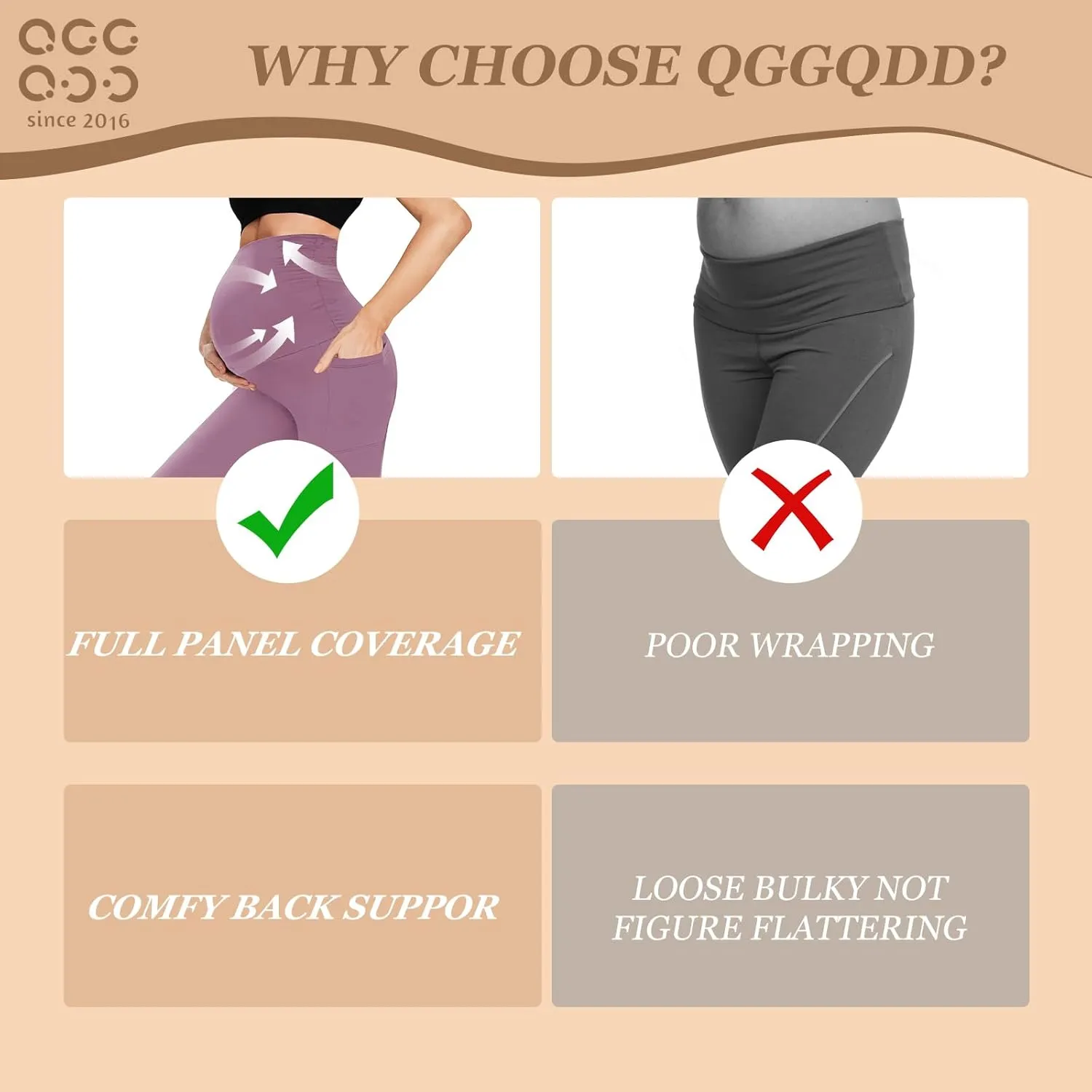 QGGQDD 2 Pack Maternity Leggings Over The Belly with Pockets, Womens Black High Waisted Workout Pregnancy Pants