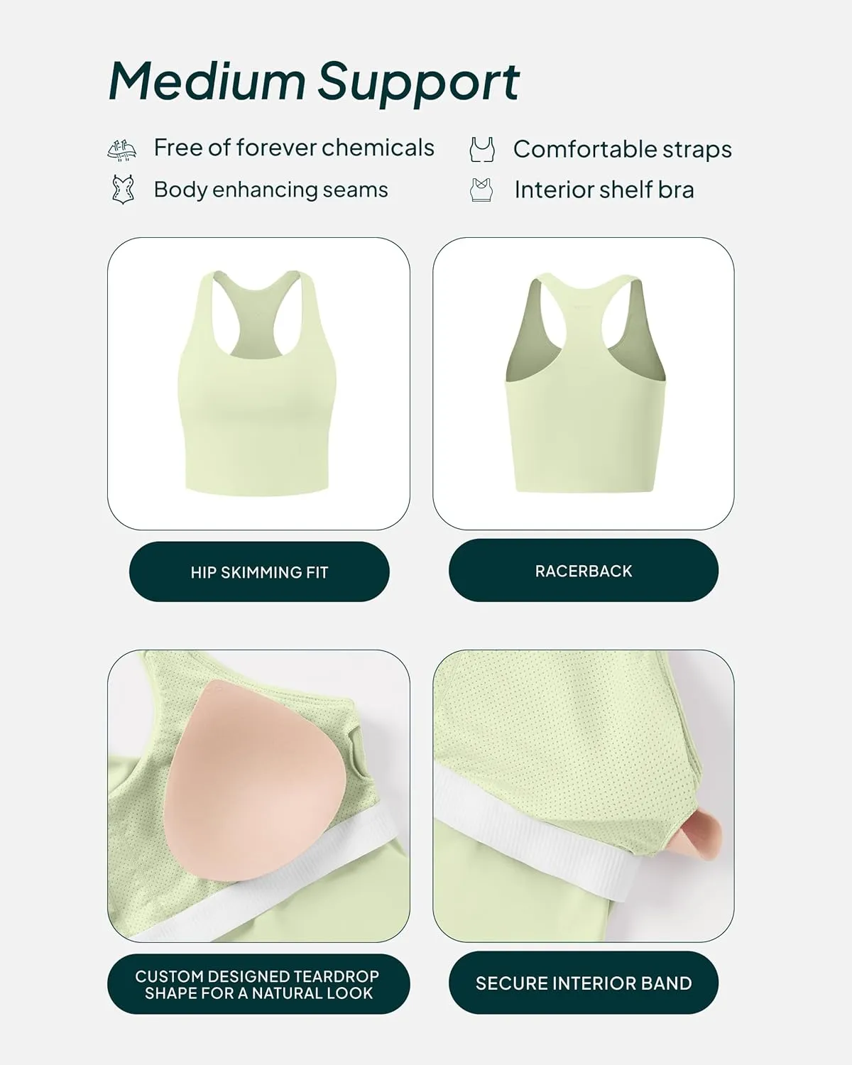 Racerback Workout Tank Tops for Women Built in Bra - Medium Support Scoop Athletic Tank Top Shelf Bra, HiPerform