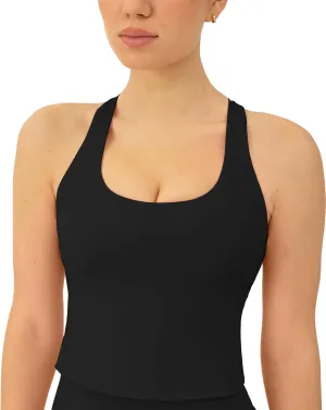 Racerback Workout Tank Tops for Women Built in Bra - Medium Support Scoop Athletic Tank Top Shelf Bra, HiPerform