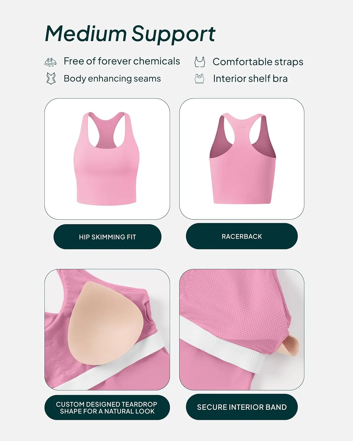 Racerback Workout Tank Tops for Women Built in Bra - Medium Support Scoop Athletic Tank Top Shelf Bra, HiPerform