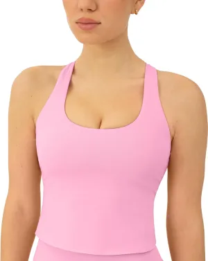 Racerback Workout Tank Tops for Women Built in Bra - Medium Support Scoop Athletic Tank Top Shelf Bra, HiPerform