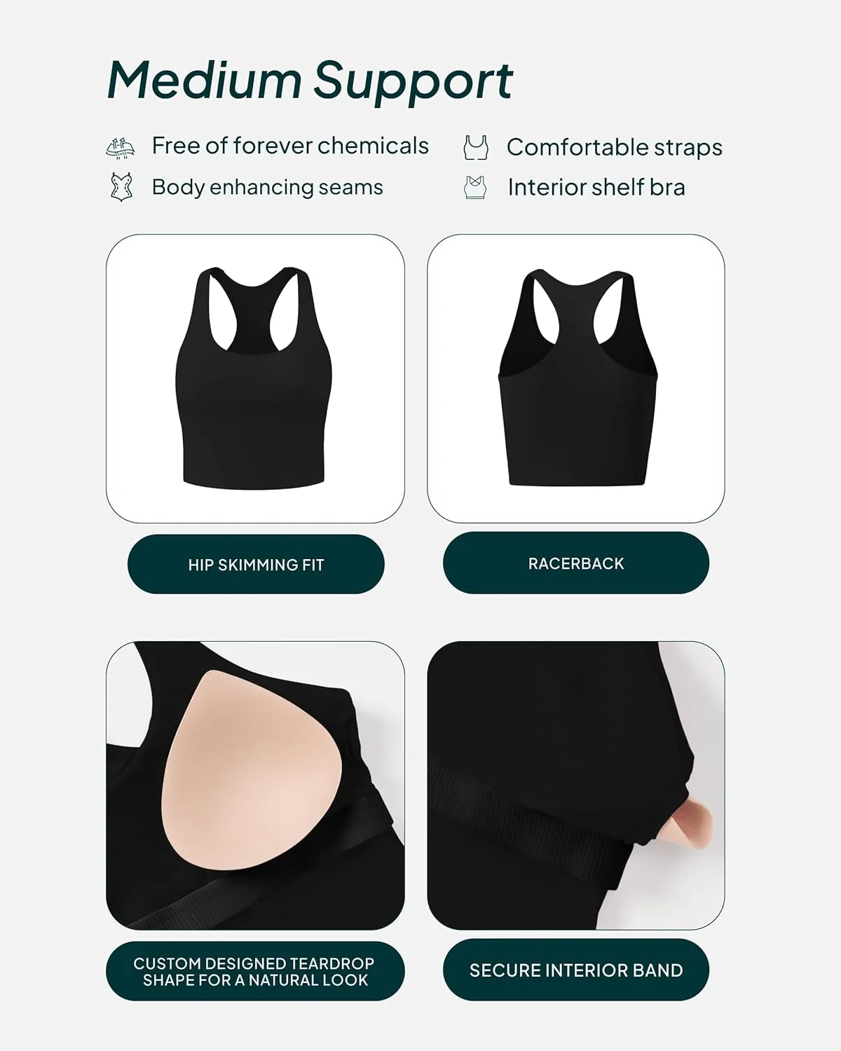 Racerback Workout Tank Tops for Women Built in Bra - Medium Support Scoop Athletic Tank Top Shelf Bra, HiPerform