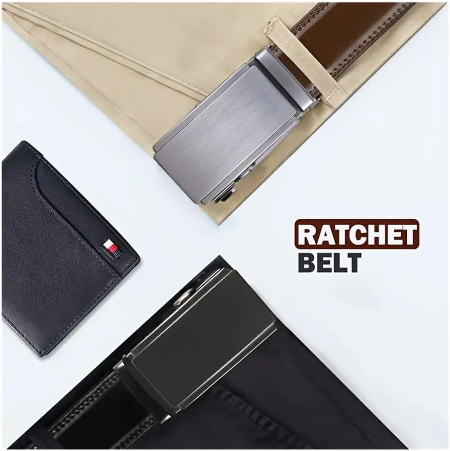 Ratchet Belt For Men, Men's Genuine Leather Cowhide Belt, For Dress Pants, Adjustable Belt