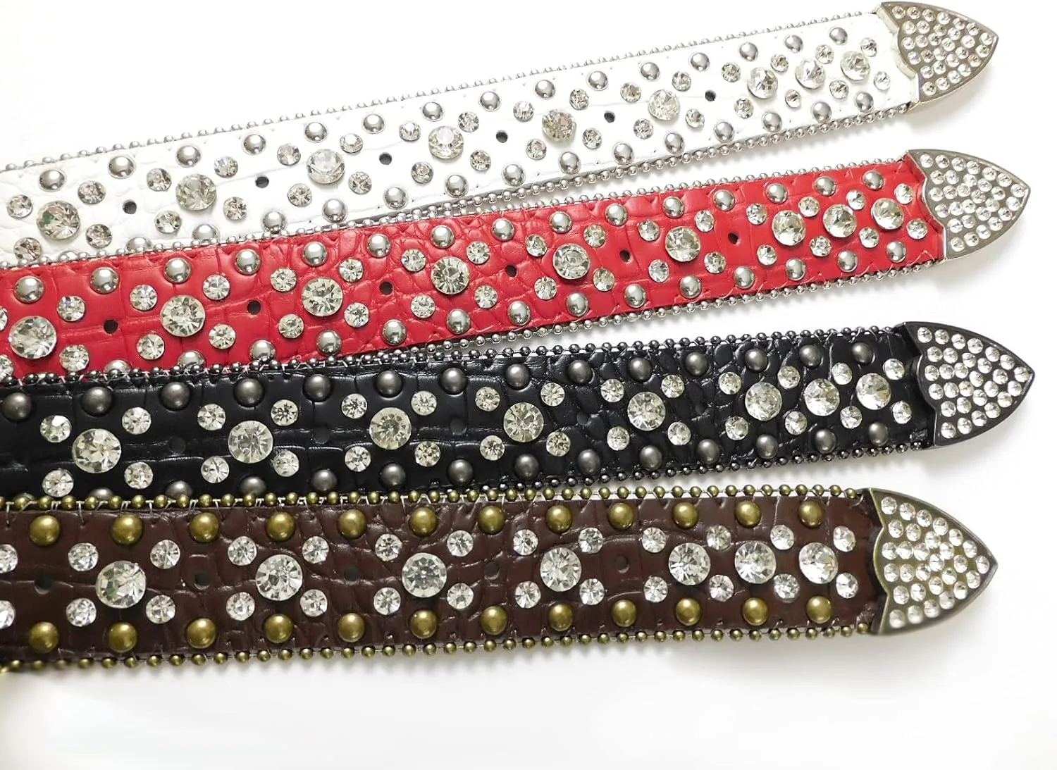 rhinestone belt celebrity western bling vegan leather mock croc belts