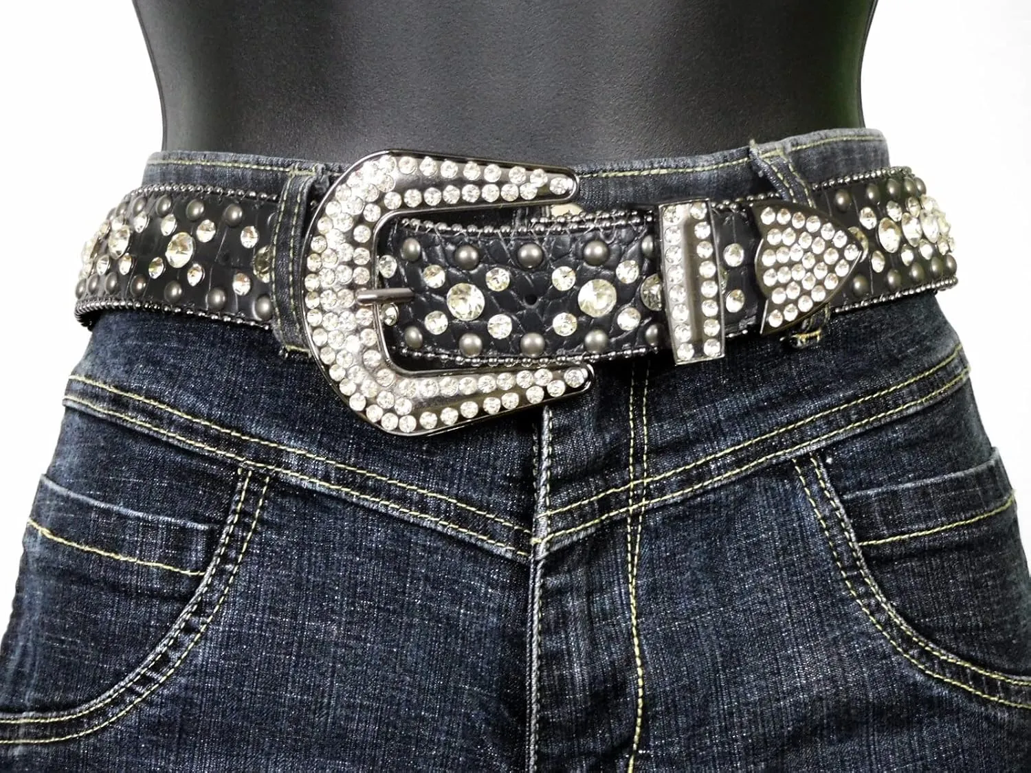rhinestone belt celebrity western bling vegan leather mock croc belts