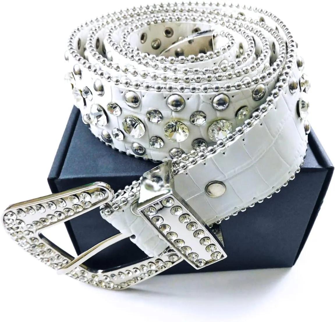 rhinestone belt celebrity western bling vegan leather mock croc belts