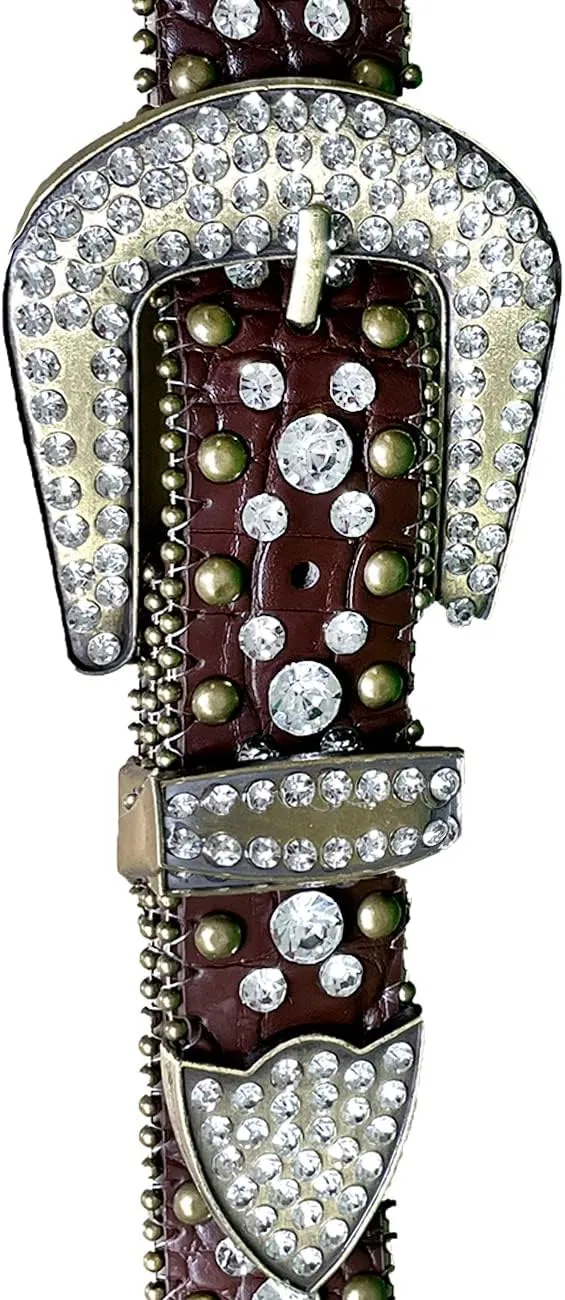 rhinestone belt celebrity western bling vegan leather mock croc belts
