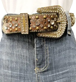 rhinestone belt celebrity western bling vegan leather mock croc belts