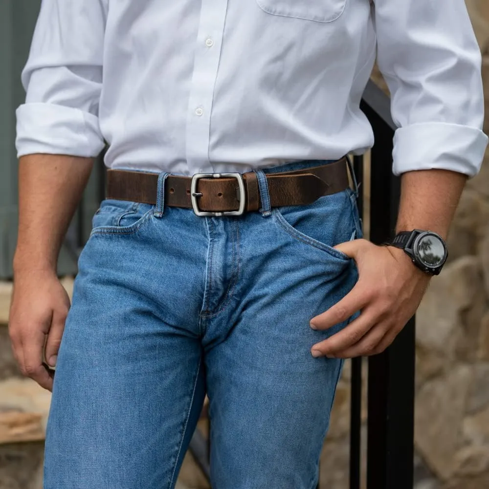 Rocky River Brown Belt - USA Made Genuine Full Grain Leather with Certified Nickel Free Bottle Opener Buckle